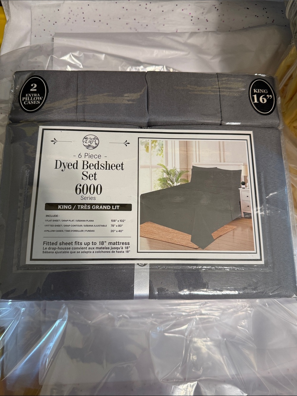Dyed King Bed Sheet Set - Gray (6-Piece)